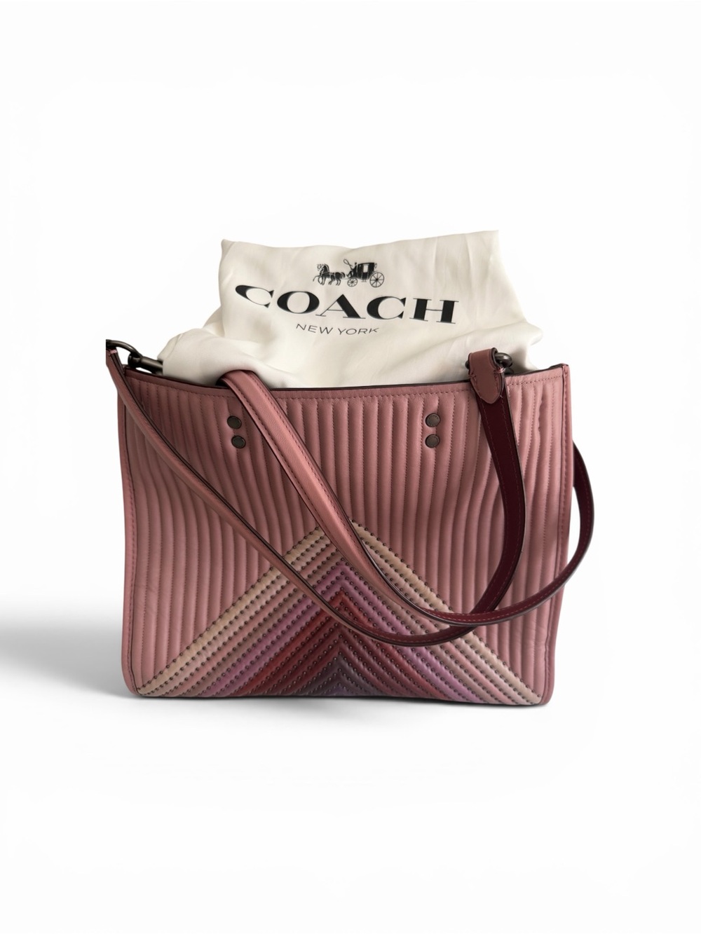 Rare 1941 Coach Rogue 31 W/Colorblock Quilting & Rivets Dusty Rose Multi - Picture 1 of 14